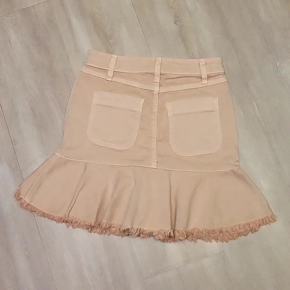 Michael Kors‎ Blush Pink Denim 4 Pocket Zip Fit and Flare Skirt Womens Size 0